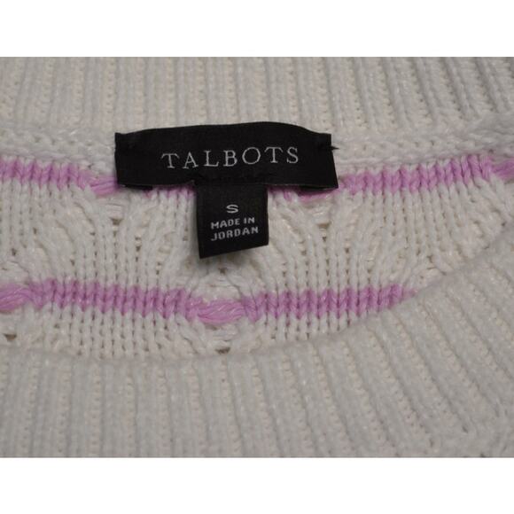 Talbots Women's Cotton Linen White Purple Stripe Sweater Long Sleeve Size Small - Picture 4 of 8